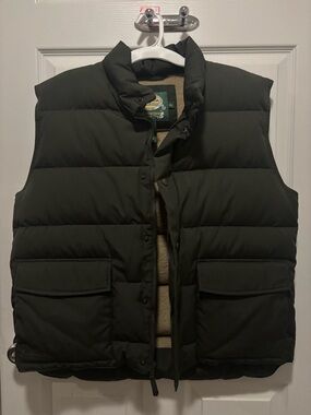 Cabelas Vest Mens Large Olive Green Premier Northern Goose Down 550 Sherpa Lined